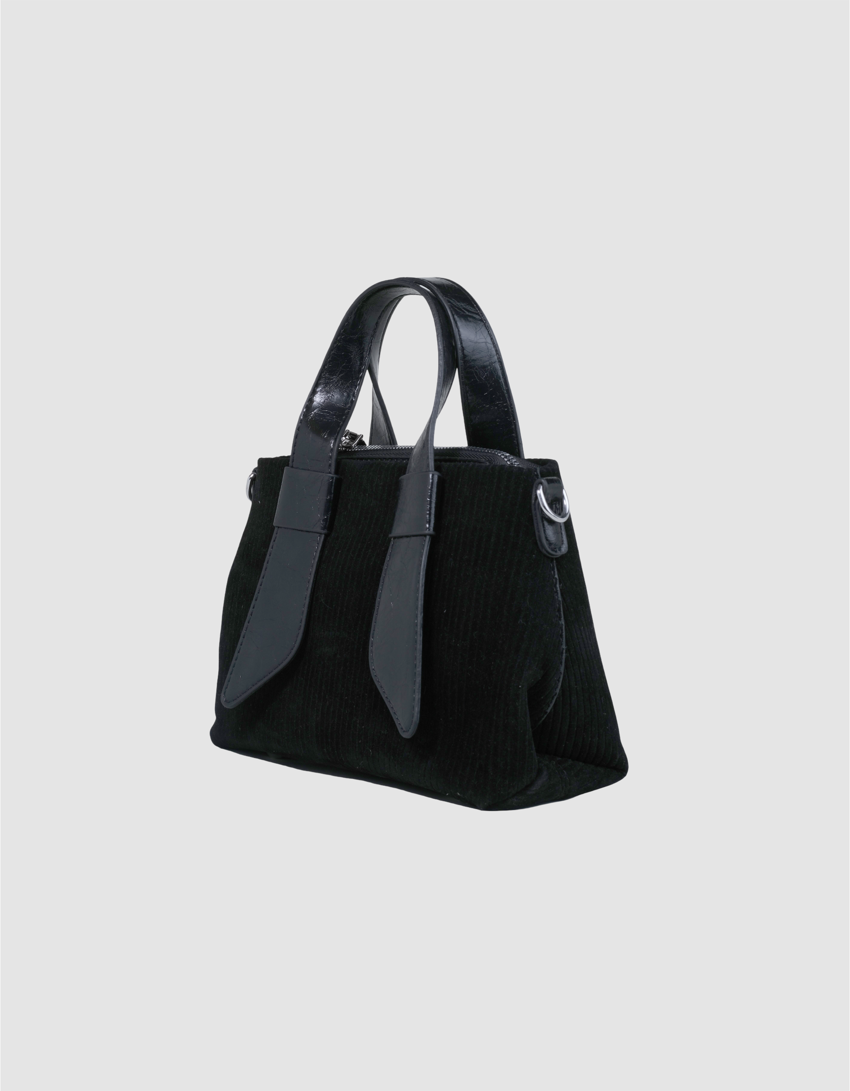 Affordable Black Corduroy Classic Handbag made with Quadra Fabric, combining style and practicality